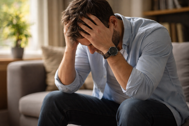 頭を抱える男性